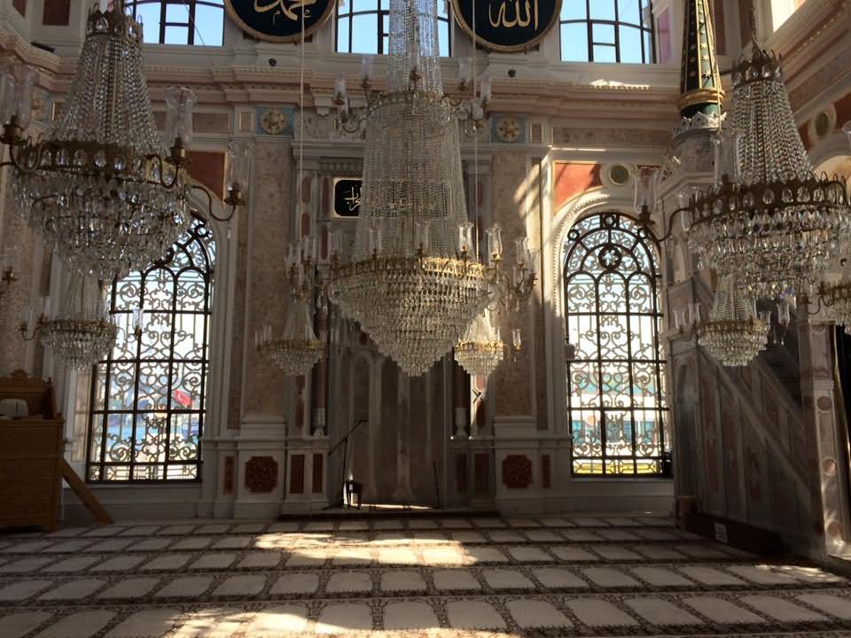 Chandeliers Inside The Ortakoy Mosque In Istanbul