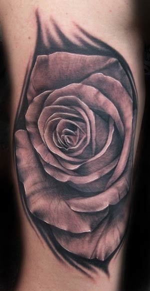 Classic 3D Rose Tattoo Design For Forearm