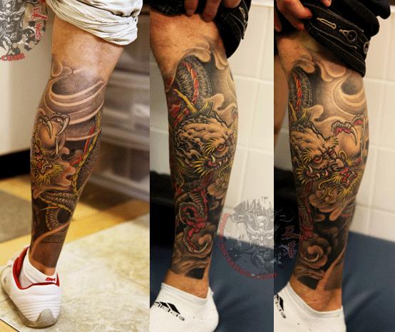 Classic Dragon Tattoo On Left Leg