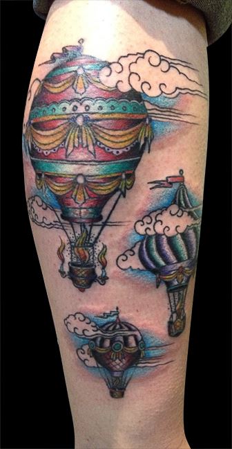 Colored Hot Balloon Tattoo On Leg