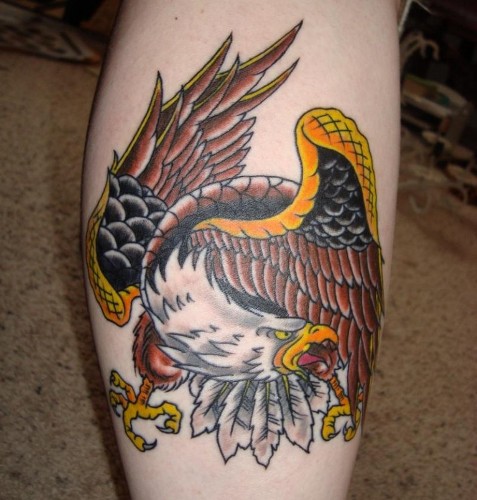 Colorful Eagle Tattoo Design For Leg