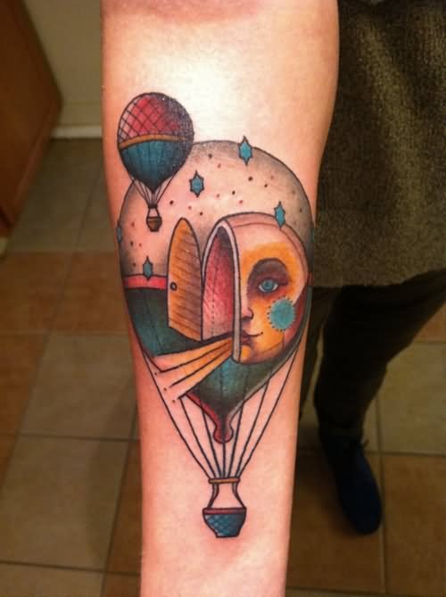 Cosmic Hot Air Balloon Tattoo On Right Forearm