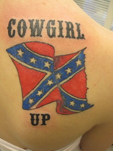 Cowgirl Up - Rebel Flag Tattoo On Right Back Shoulder