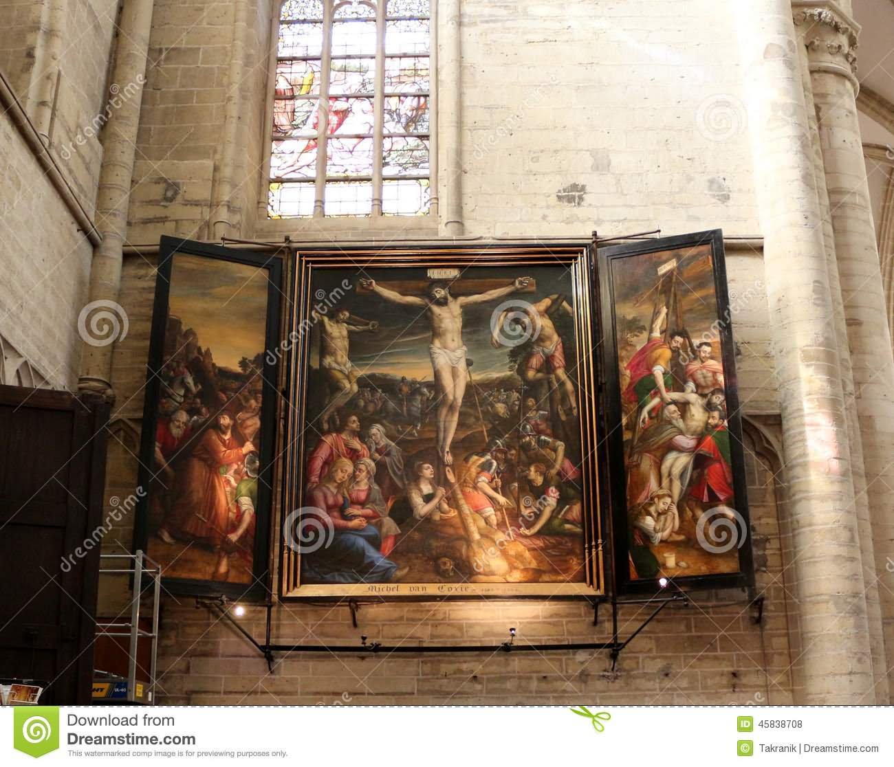 Crucifixion Of Christ Painting Inside The Cathedral of St. Michael and St. Gudula