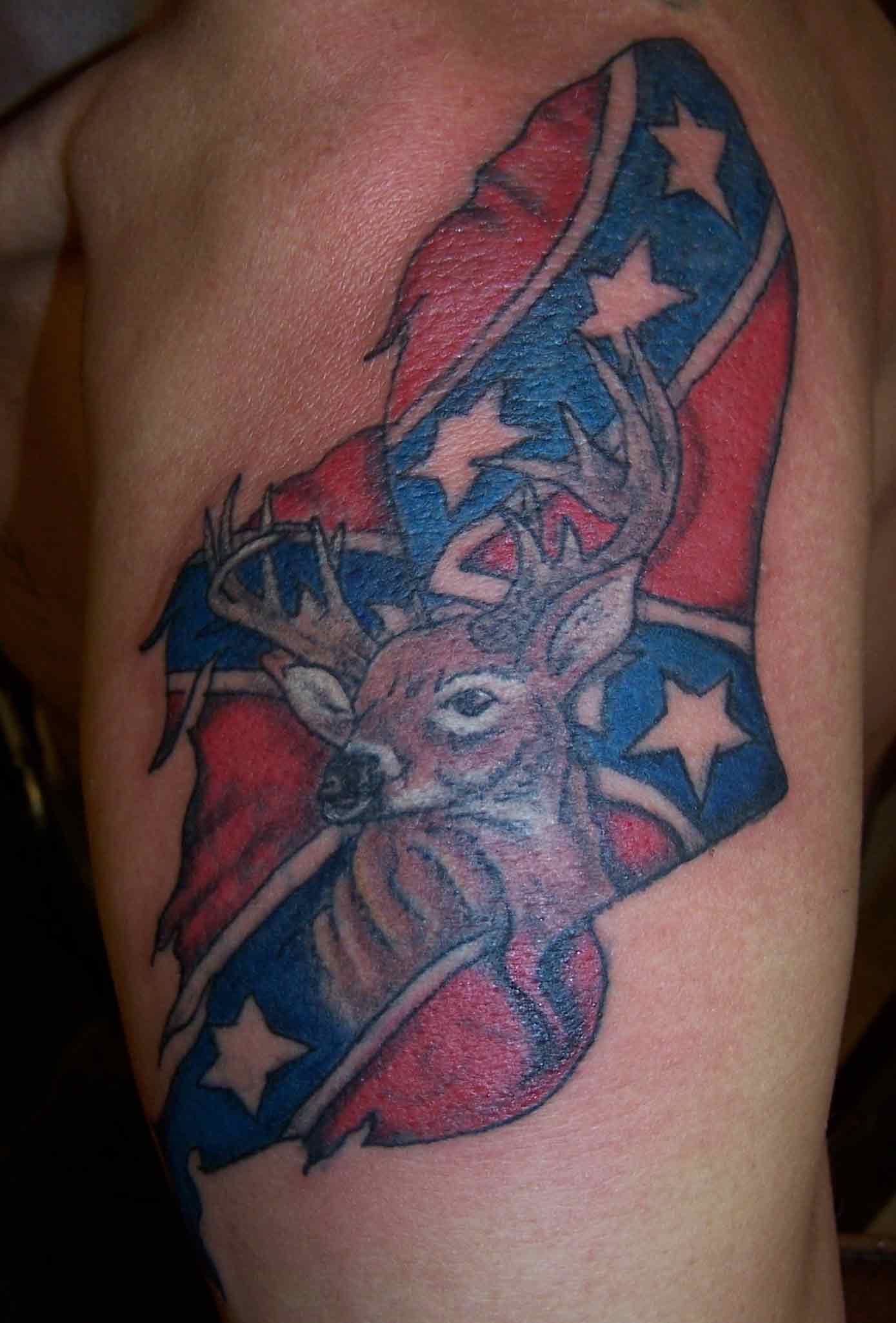 Deer Head With Rebel Flag Tattoo Design
