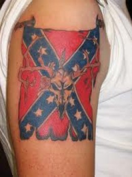 Deer Skull With Rebel Flag Tattoo Design For Right Half Sleeve