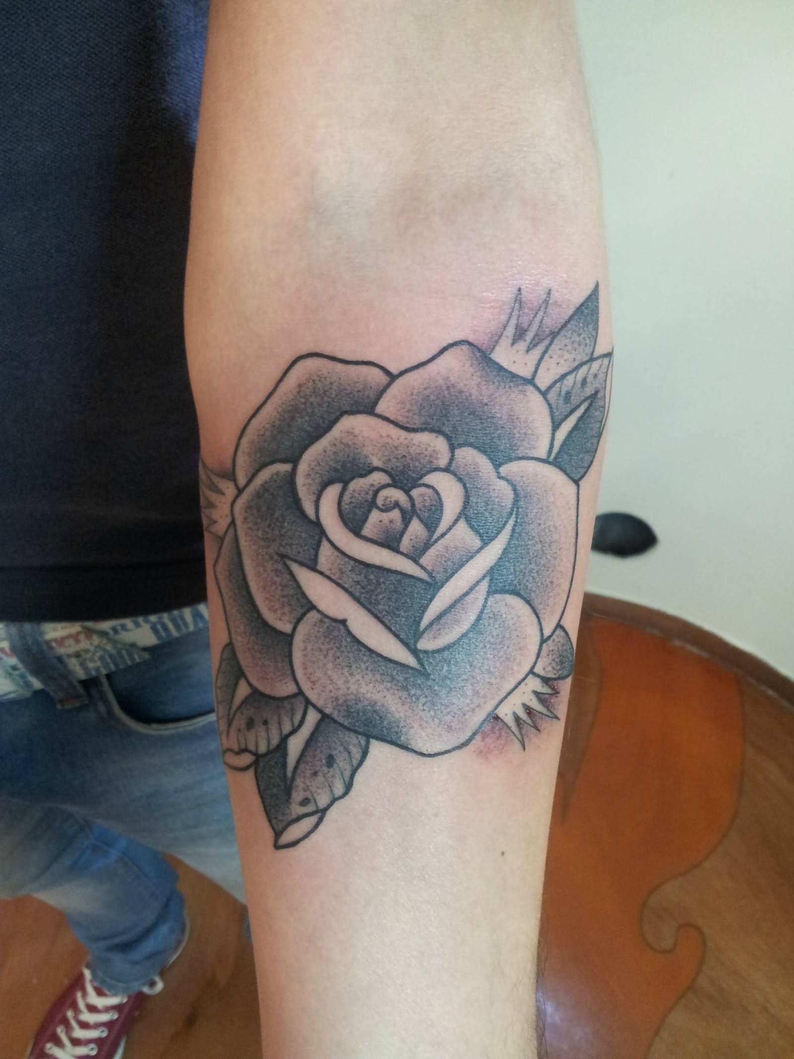 Dotwork Rose Tattoo On Right Forearm