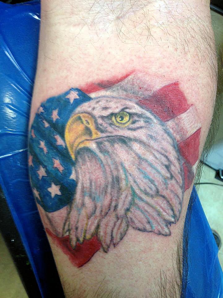 Eagle Face With USA Flag Tattoo Design For Forearm