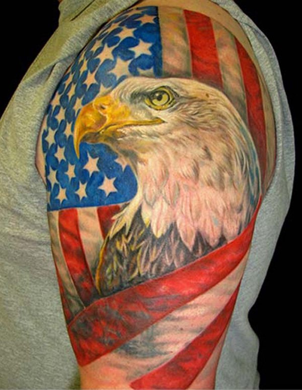 Eagle Face With USA Flag Tattoo Design For Half Sleeve