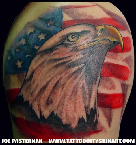 Eagle Face With USA Flag Tattoo Design For Shoulder