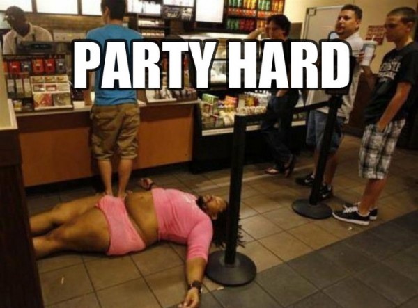 Fat Man Passed Out After Party Hard Funny Meme Picture