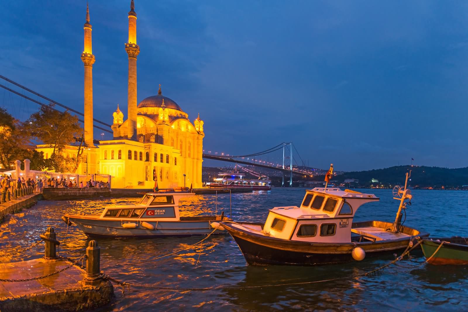 Ferries Park Near The Ortakoy Mosque At Night