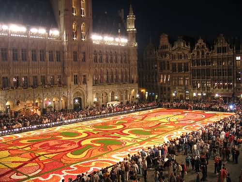 Flowers Carpet At The Grand Place During Night