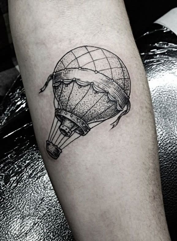Geometric Hot Balloon Tattoo On Leg