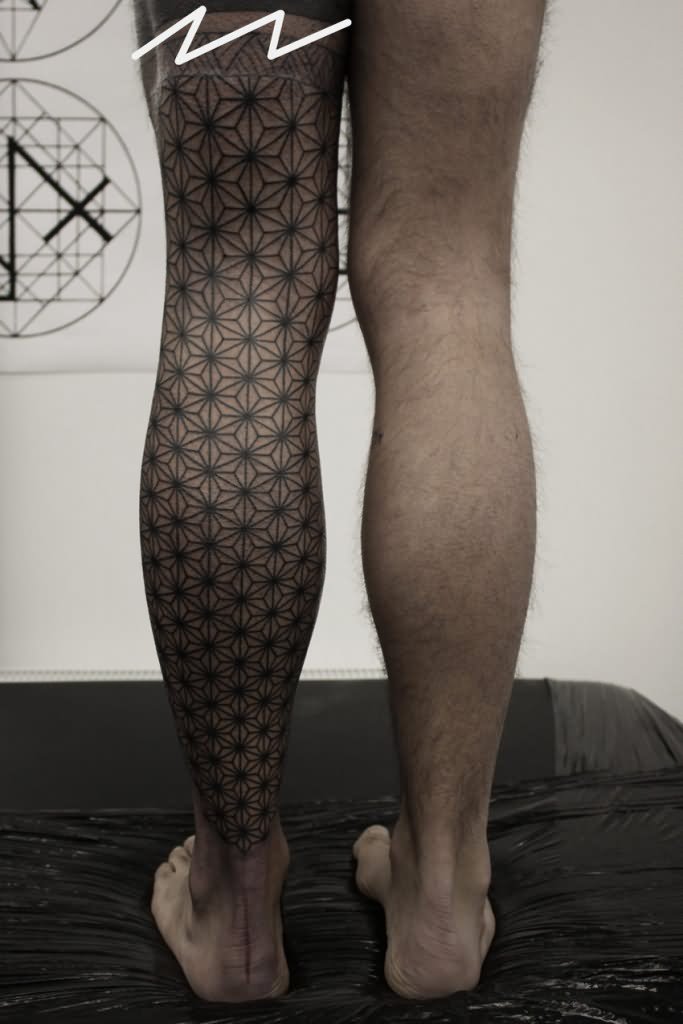 Geometric Tattoo On Left Full Leg