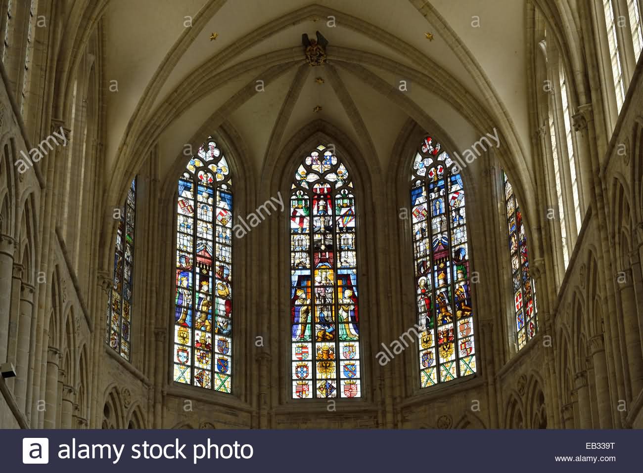 Glass Windows Inside The Cathedral of St. Michael and St. Gudula