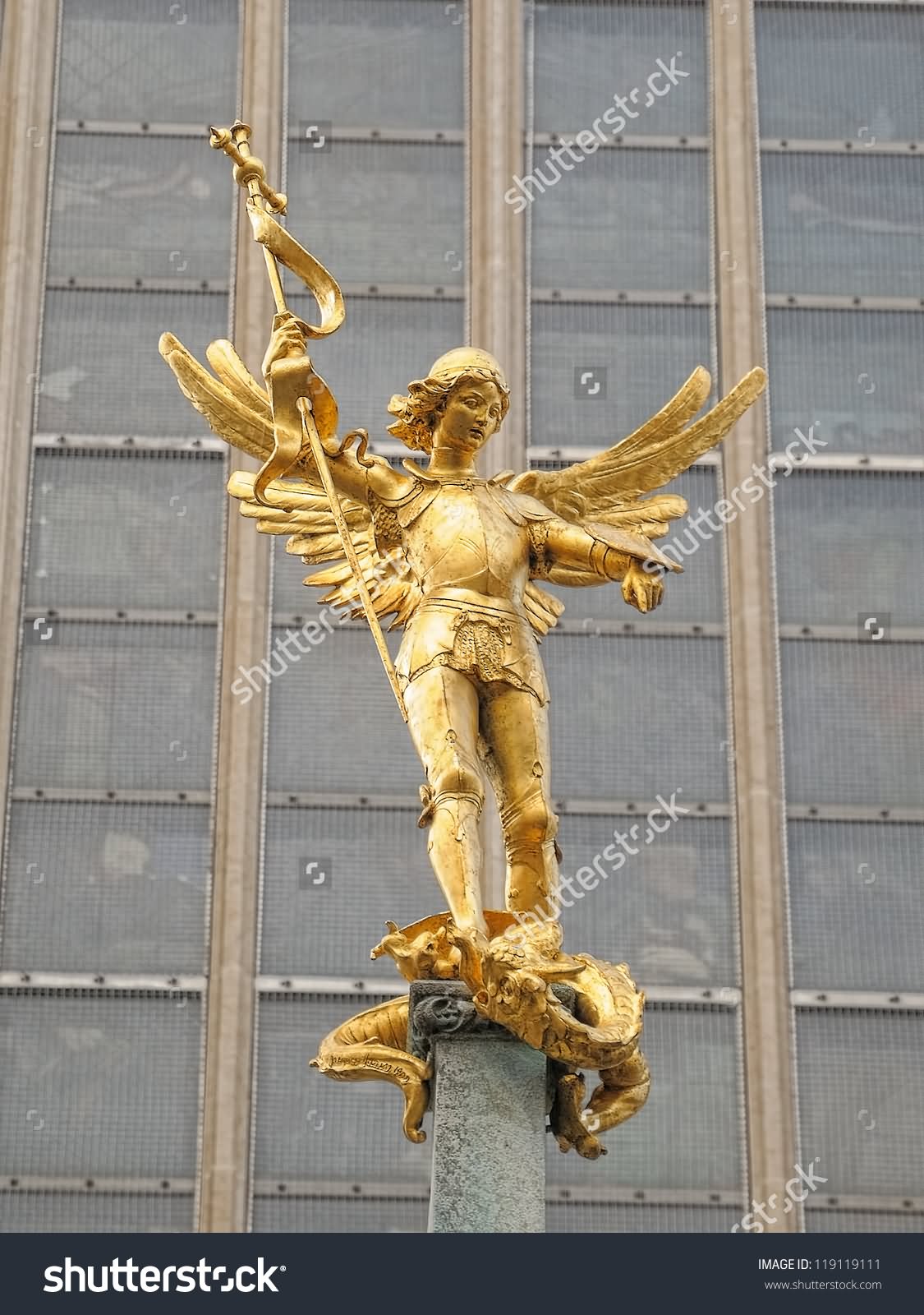 Golden Statue Of Saint Michael Killing Devil At The St. Michael And St. Gudula Cathedral