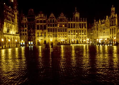 Grand Place At Night After Rain In Brussels