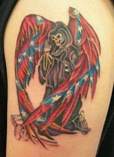 Grim Reaper With Rebel Flag Wings Tattoo Design For Shoulder