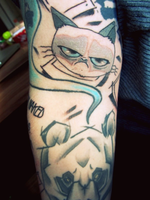 Grumpy Cat Tattoo On Arm Sleeve
