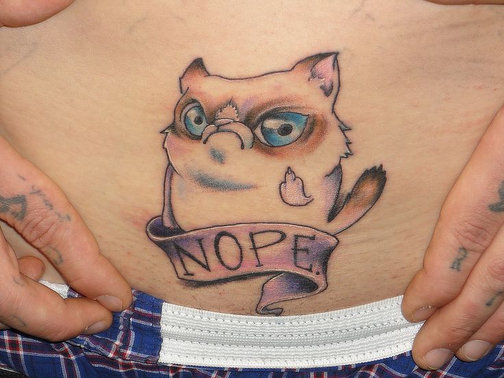Grumpy Cat With Nope Banner Tattoo