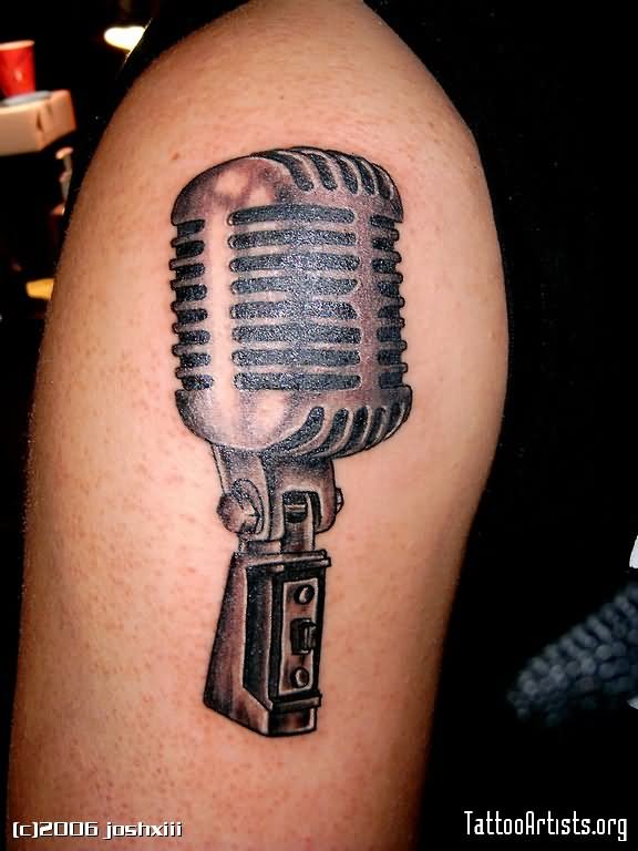 Guy Right Shoulder Microphone Tattoo