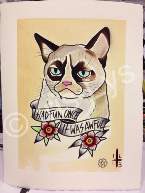 Had Fun Once It Was Awful Banner And Grumpy Cat Tattoo Design