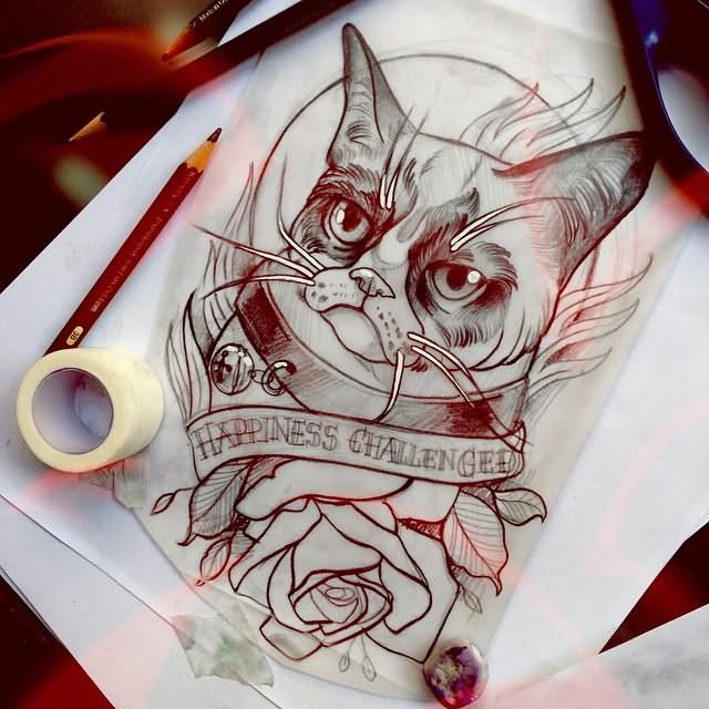 Happiness Challenge Banner And Grumpy Cat Tattoo Design
