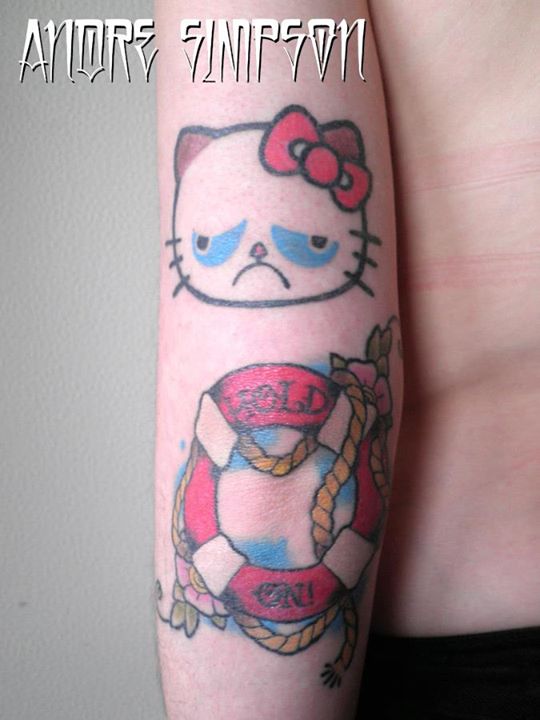 Hello Grumpy Cat Tattoo On Sleeve