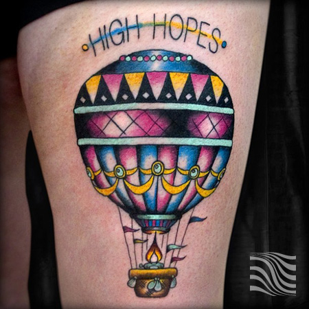 High Hopes Hot Balloon Tattoo On Thigh