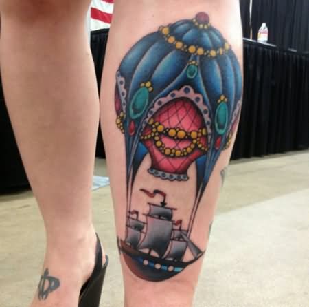 Hot Balloon Tattoo On Girl Leg