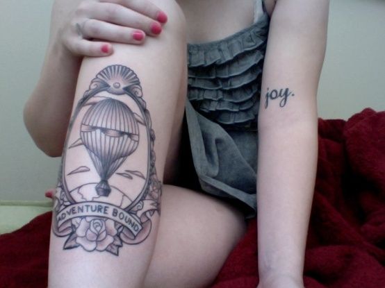 Hot Balloon Tattoo On Girl Right Leg