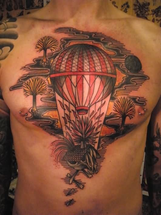 Hot Balloon Tattoo On Man Chest