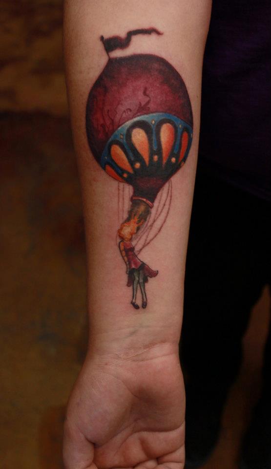 Hot Balloon Tattoo On Right Forearm By Emily Kay