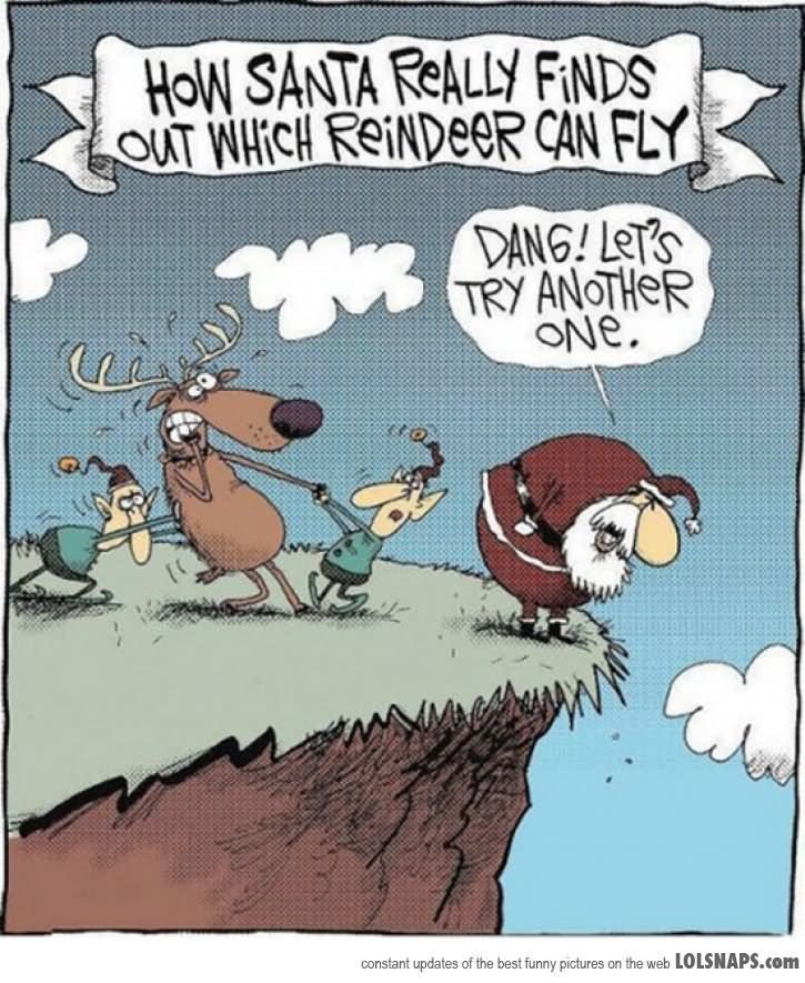 How Santa Really Finds Out Which Reindeer Can Fly Funny Reindeer Meme Picture