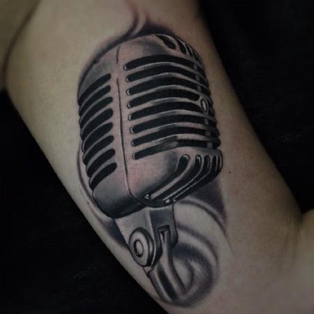 Inner Bicep Microphone Tattoo