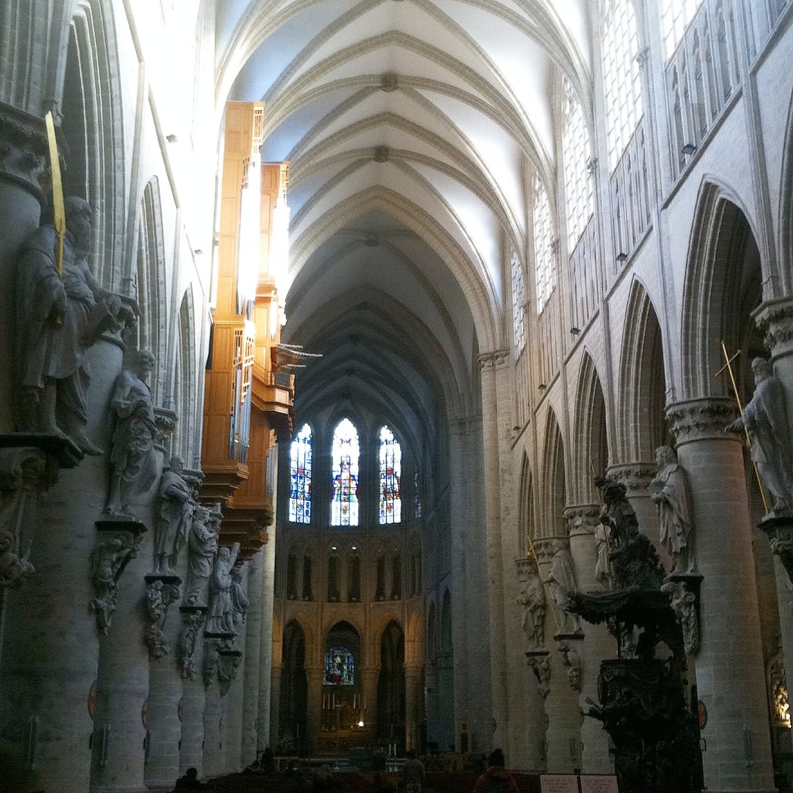 Inside View Of The Cathedral of St. Michael and St. Gudula In Brussels