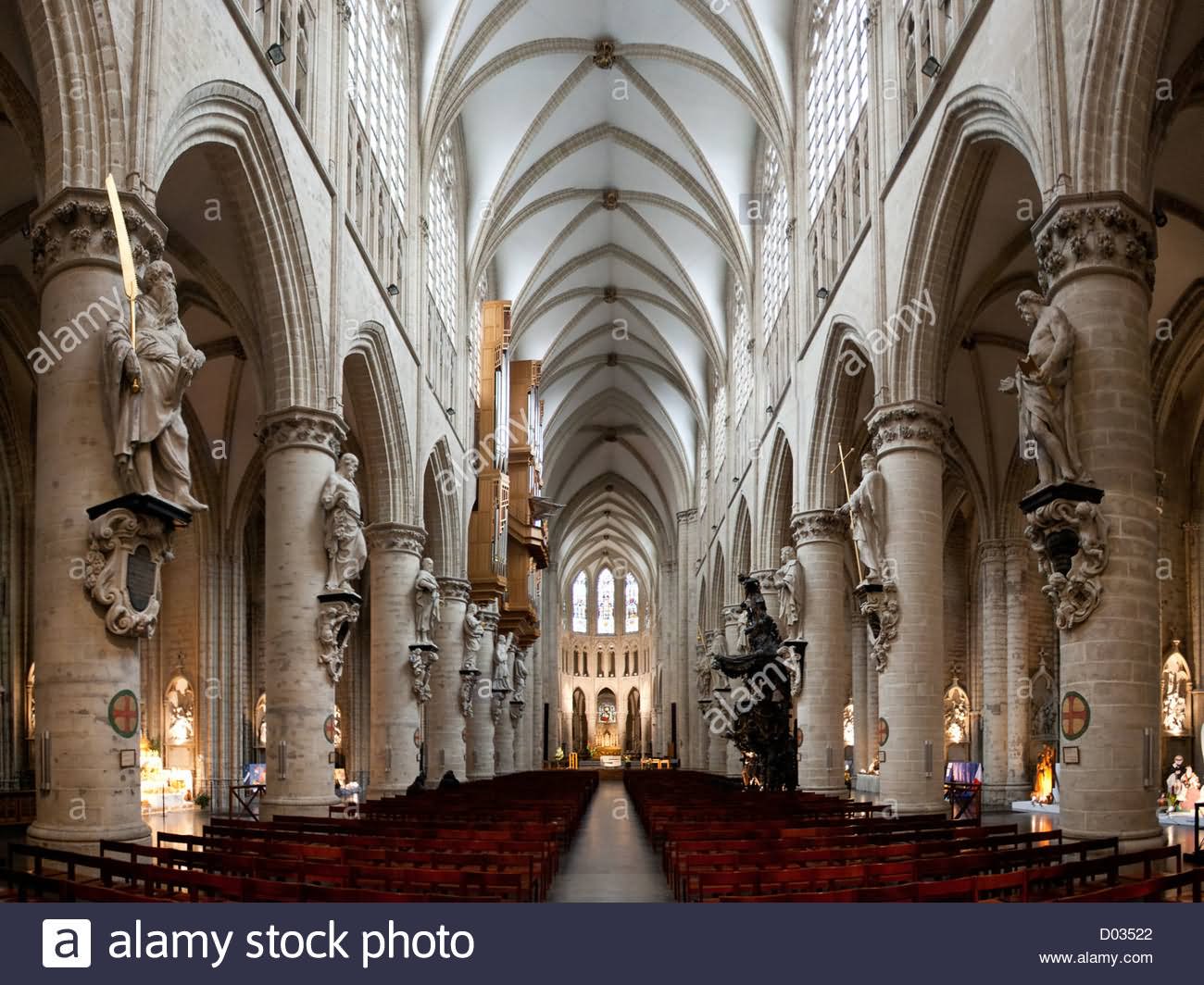 Interior Of Cathedral of St. Michael and St. Gudula In Brussels, Belgium