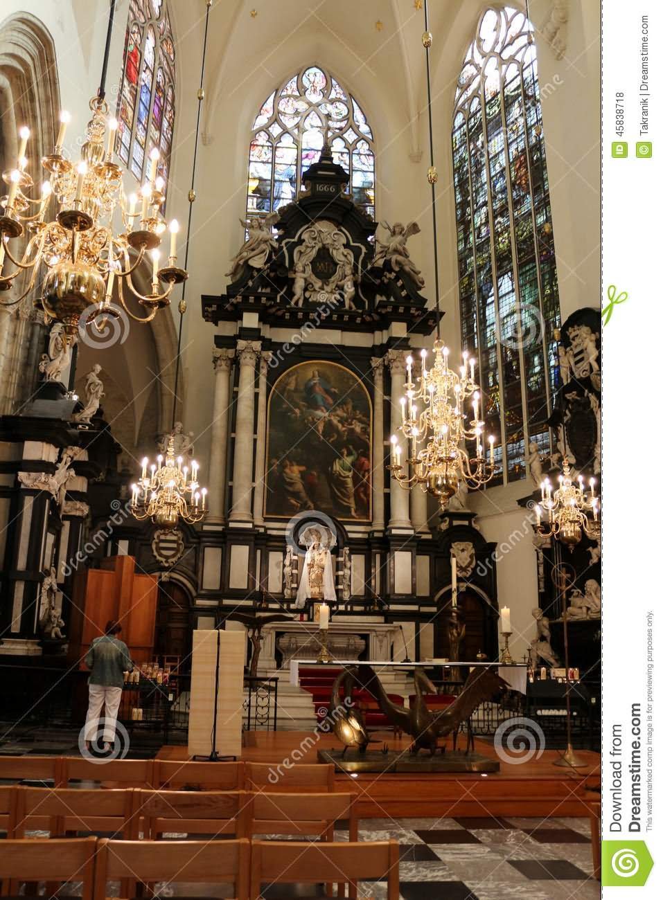 Interior Of The Cathedral of St. Michael and St. Gudula In Brussels, Belgium