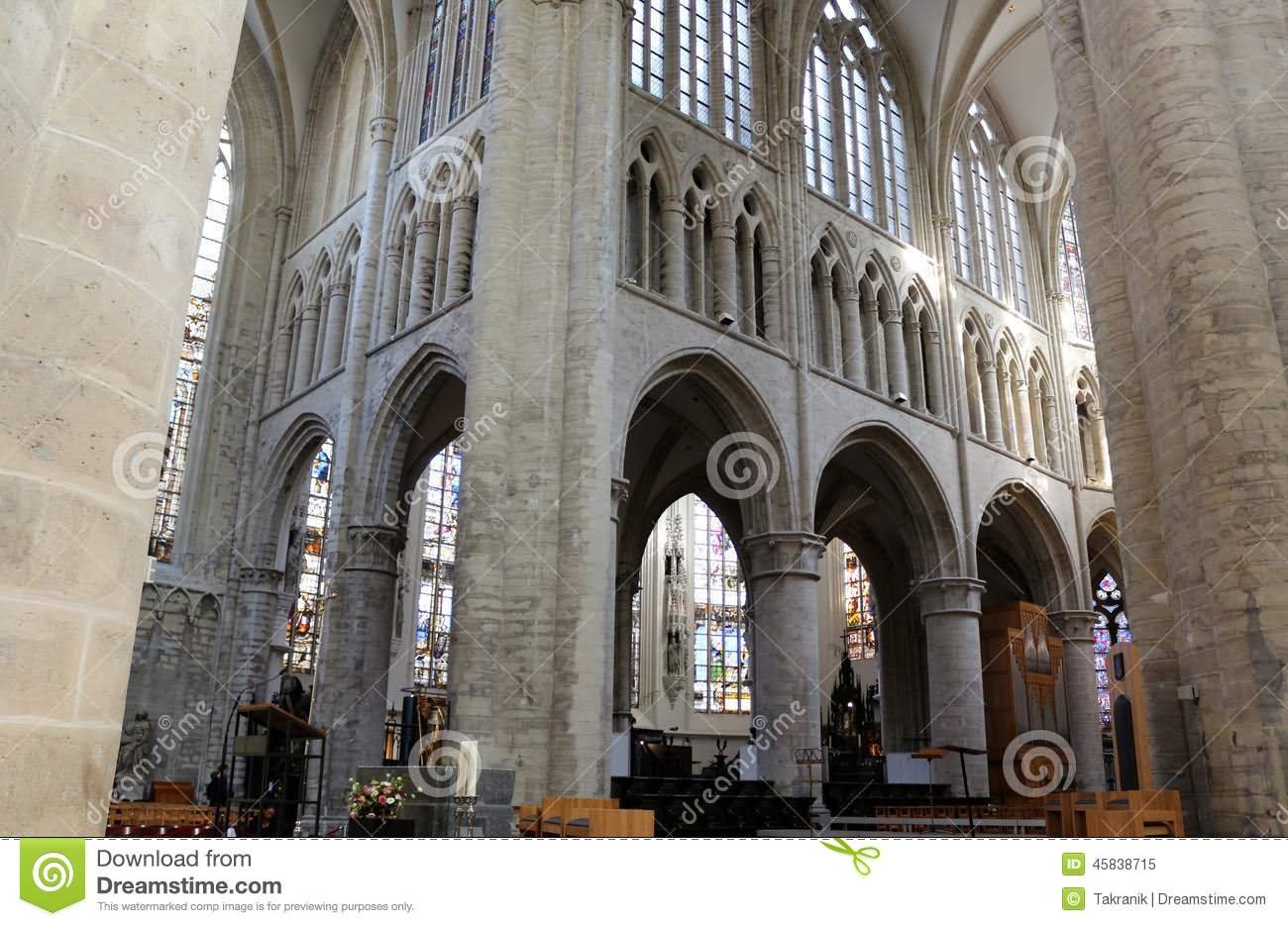 Interior Of The Cathedral of St. Michael and St. Gudula In Brussels