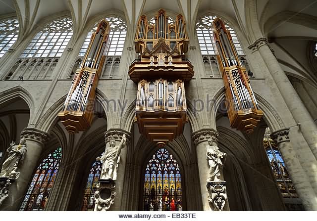 Interior Organ Inside The Cathedral of St. Michael and St. Gudula