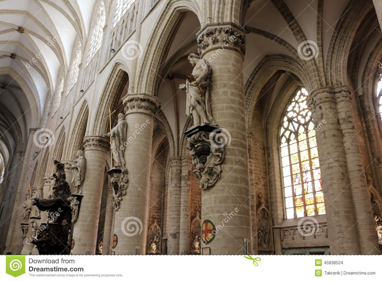 Interior View Of Cathedral of St. Michael and St. Gudula In Brussels