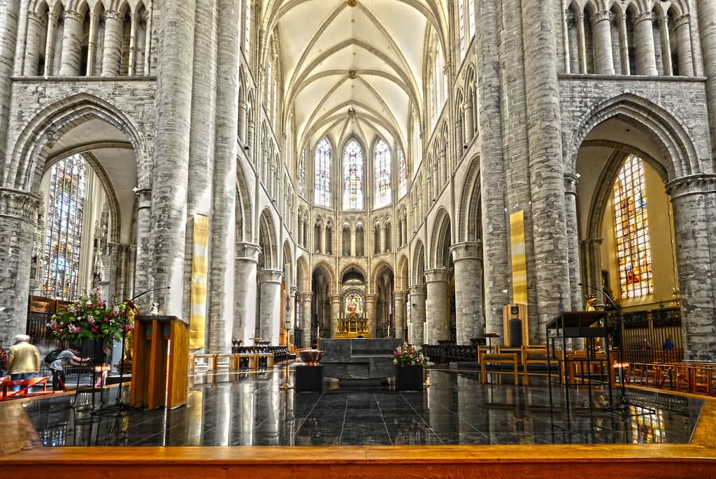 Interior View Of The Cathedral of St. Michael and St. Gudula In Brussels, Belgium