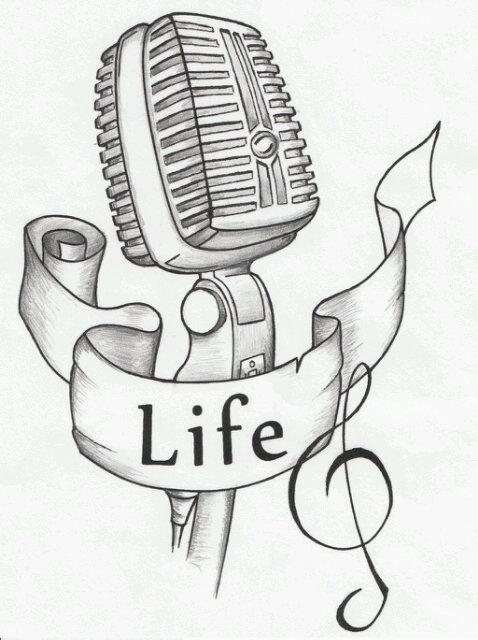 Life Banner And Microphone Tattoo Design