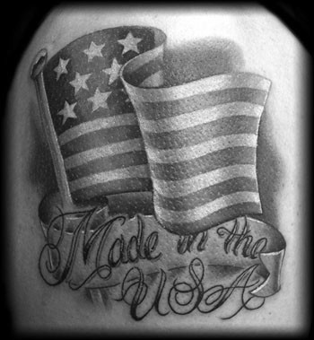 Made In The USA - Black And White USA Flag Tattoo Design