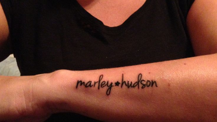 Marley Hudson Name With Star Tattoo On Forearm
