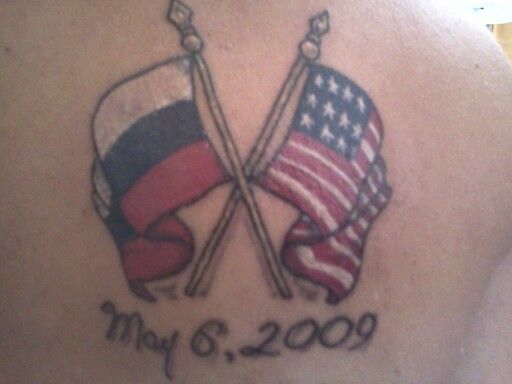 Memorial Two Russian And USA Flag Tattoo Design