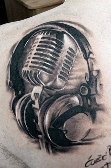 Microphone Tattoo On Back Shoulder