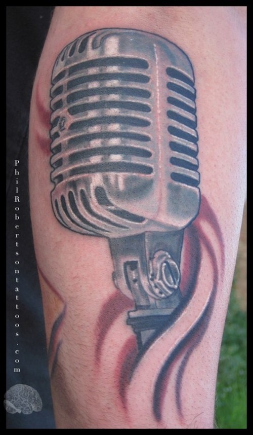 Microphone Tattoo On Bicep