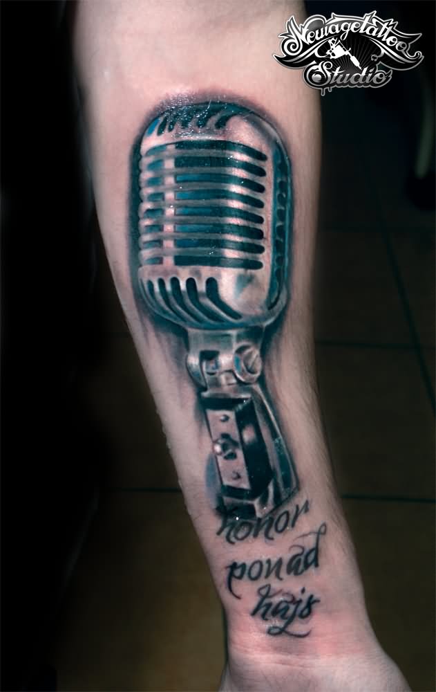 Microphone Tattoo On Left Forearm